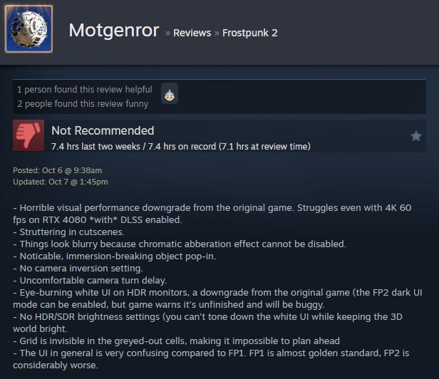 Imagem do artigo intitulado Frozen City Builder Frostpunk 2, conforme contado pelas avaliações do Steam